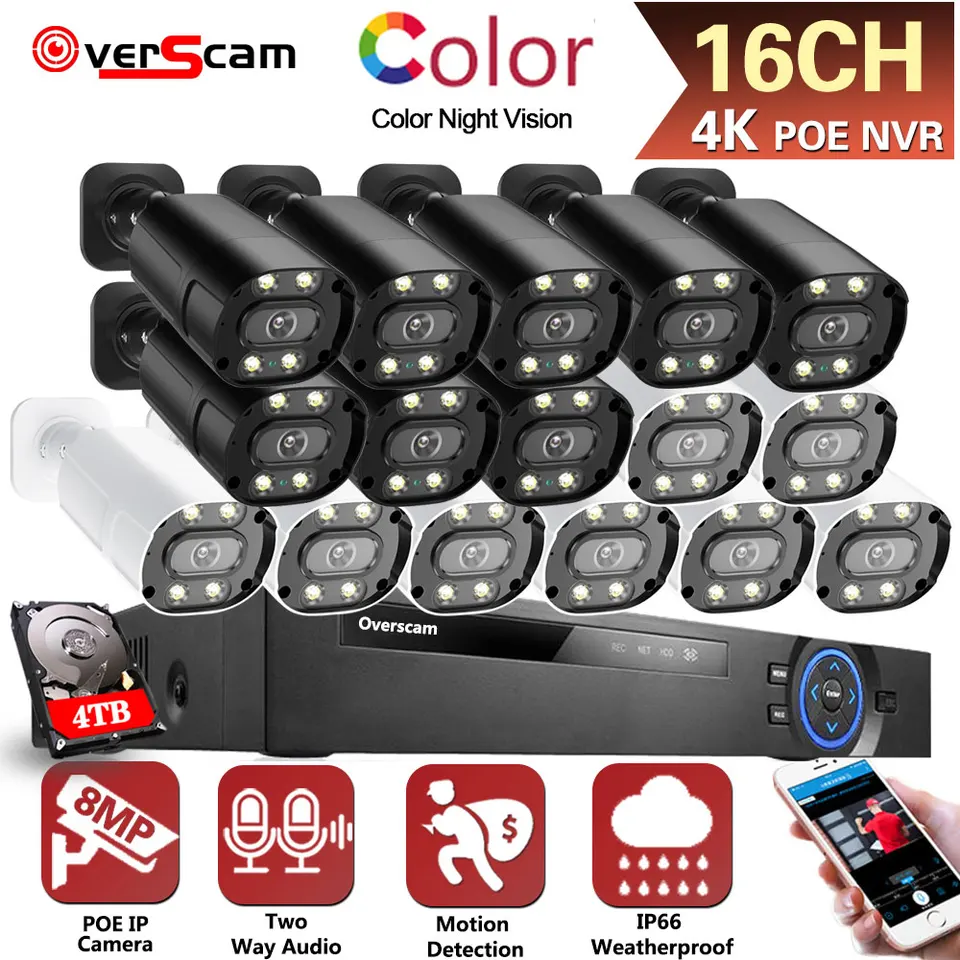 16ch 8MP 4K Poe IP kamerové súpravy CCTV Security Sony Sensor Indoor Outdoor Outdoor Audio IP Camera Dohľad