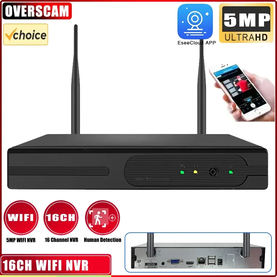 16ch WiFi Mini NVR H.265 Video rekordér bezdrôtovej siete pre 5MP 3MP WIFI Sledovanie bezpečnostnej kamery Podpora 4TB Pevný disk 4TB