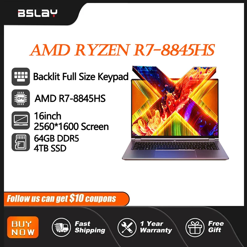 16inch AMD R7-8845HS Gaming NAPOHOP 64 GB RAM 4TB SSD HDMI Window11 DDR5 HD Camera 8Cores 16Threads Prenosný počítač ultrabook