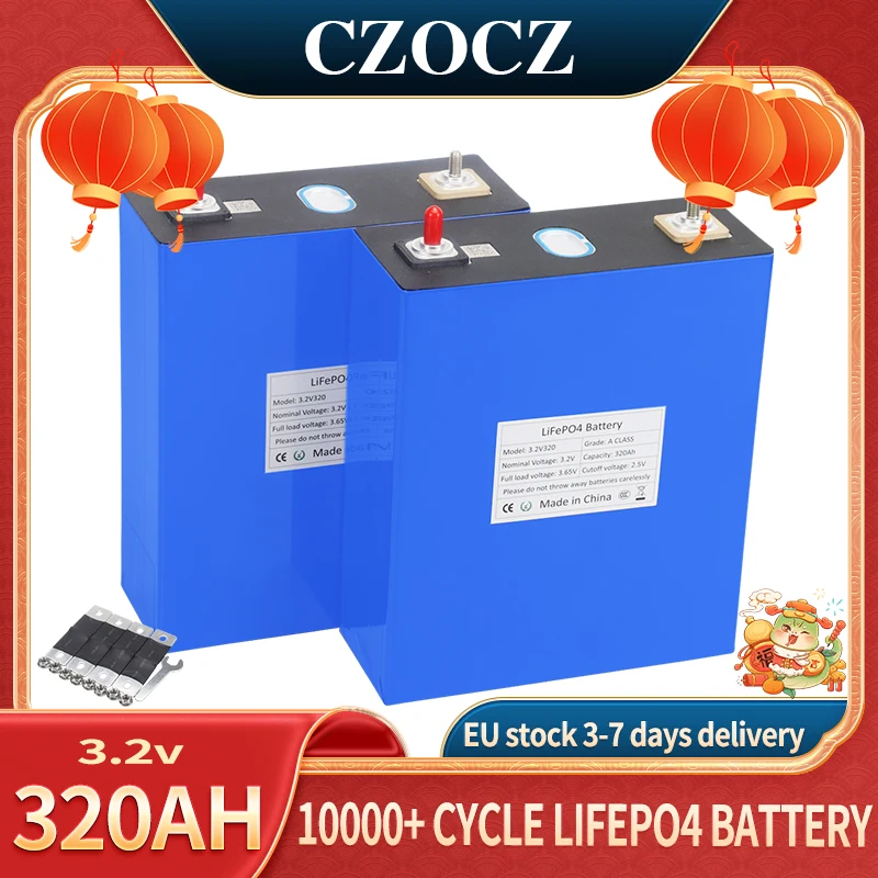 16ks 3,2V 320AH LIFEPO4 10000 cyklus DIY 12V 24V 48V triedy A 3C RV Solárny golfový košík Nabíjateľná batéria EÚ EÚ ZADARMO