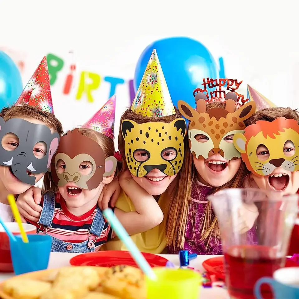 16ks karikatúra džungľa zvieracia maska ​​papier lev Tiger Elephant Cosplay Party Masks Festival DIY Craft Dress Up Costy