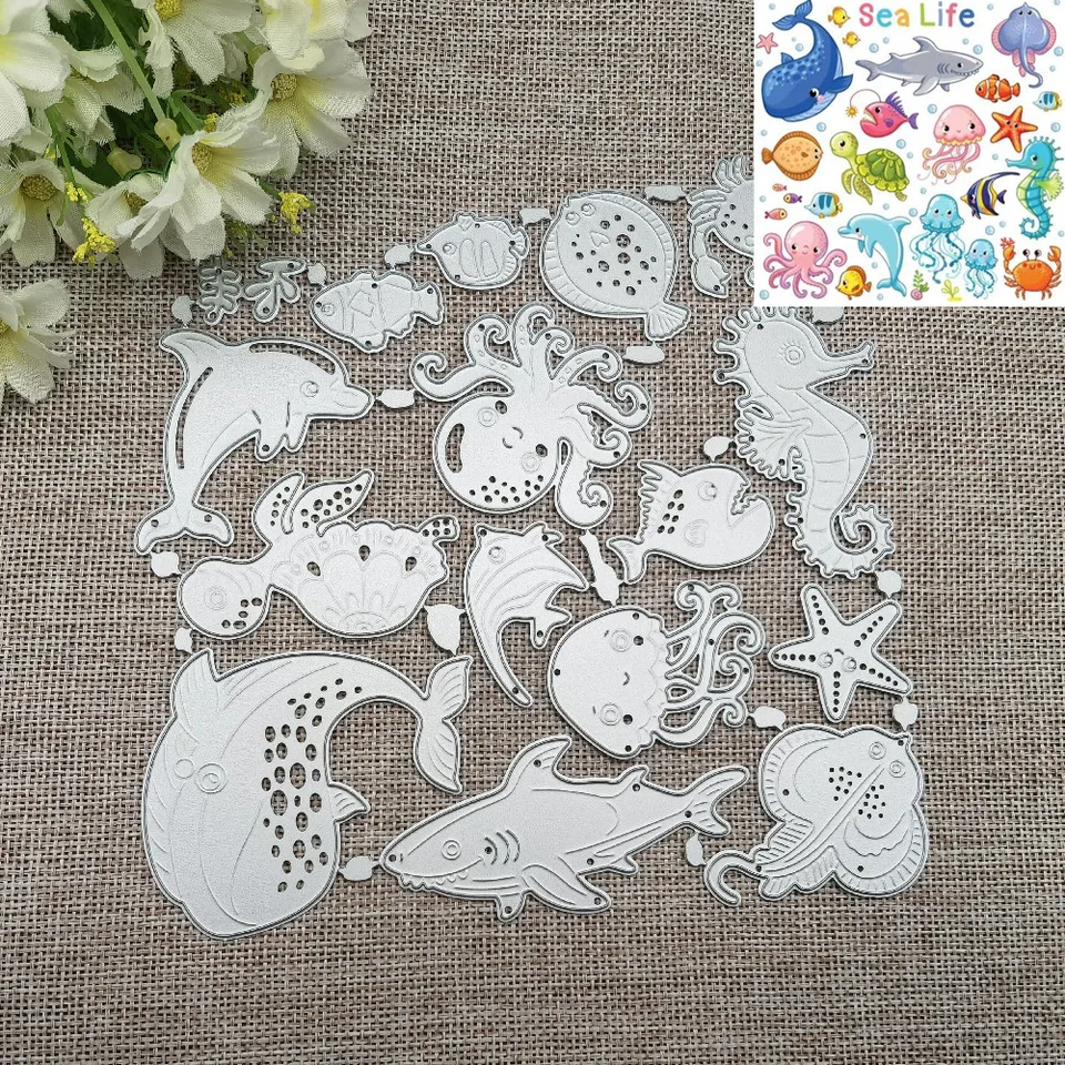 16ks Lovely Sea pozadie rámu kovové rezanie kovov pre DIY Scrapbooking Album papierové karty Dekoratívne remeslá Elzing Die Cuts