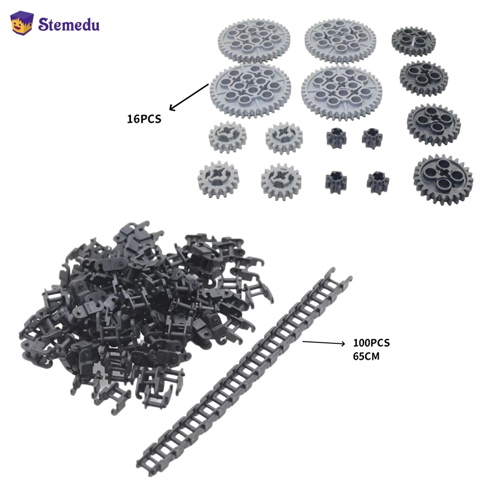 16ks MOC Building Blocks zubné prevodové vozidlo Train Track Track Retial Reťaz tehly Technické diely 3711 14696 10928 51416 3648 3649