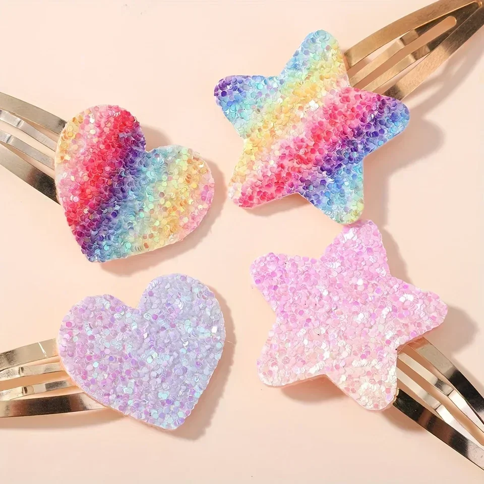 16ks/sada roztomilé trblietky Rainbow Heart Star BB Ručne vyrábané vlasové klipy pre dievčatá ručne vyrábané vlásenky Barretty hlavy