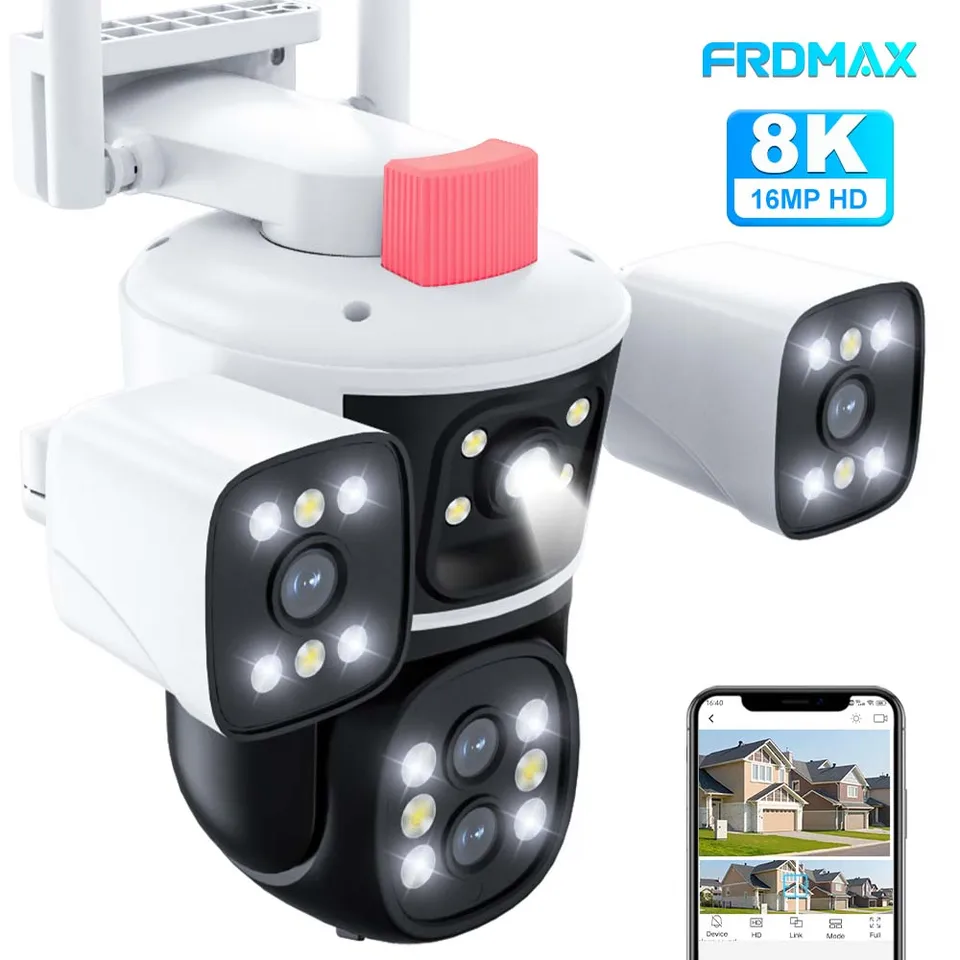 16MP 8K HD WiFi IP fotoaparát Štyri objektívy Tri obrazovka 10x priblíženie Outdoor PTZ Security Camera Automatické sledovanie bezpečnostnej ochrany CCTV Cam Cam
