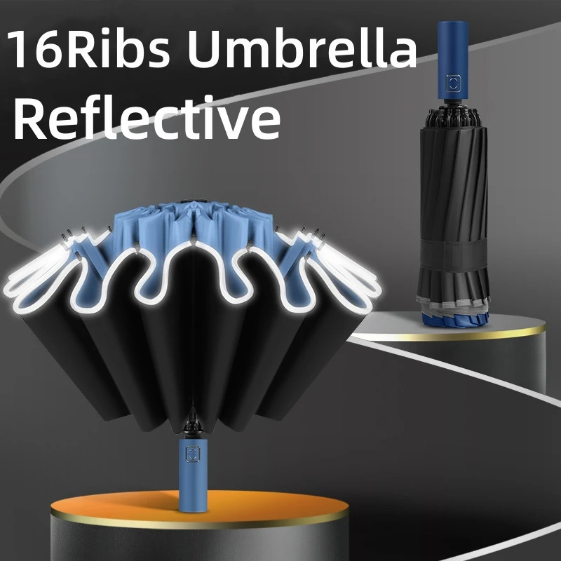 16Ribs Men Ženy dáždnik Veľký veterný reflexný pruh reverzný automatický dáždnik Sun Rain Luxusné obchodné auto cestovanie