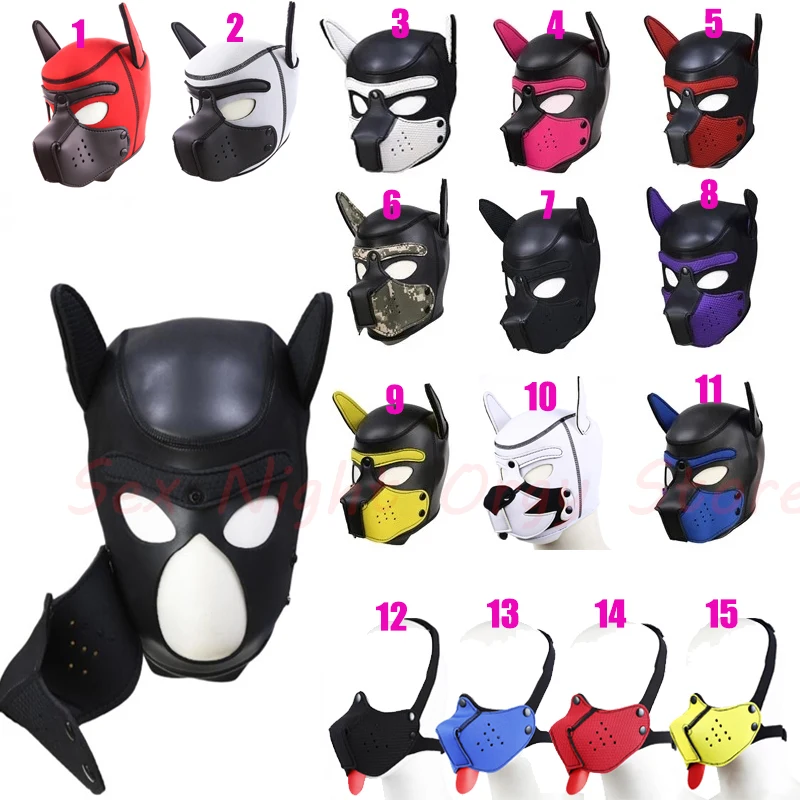 16Style Puppy Play Mask kapucňa, BDSM PET PET ROUPLAY PARTY MASKA, Odnímateľný nos, fetiš otroka otroctva erotická kapucňa pár sexuálnych hračiek