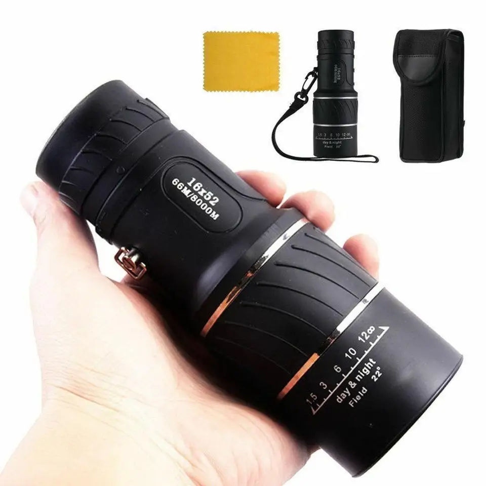 16x52 Telescope Denné a nočné videnie HD Optics Bak4 Night Vision Plne optický monokulárny ďalekohľad vonku vonkajší športový ďalekohľad