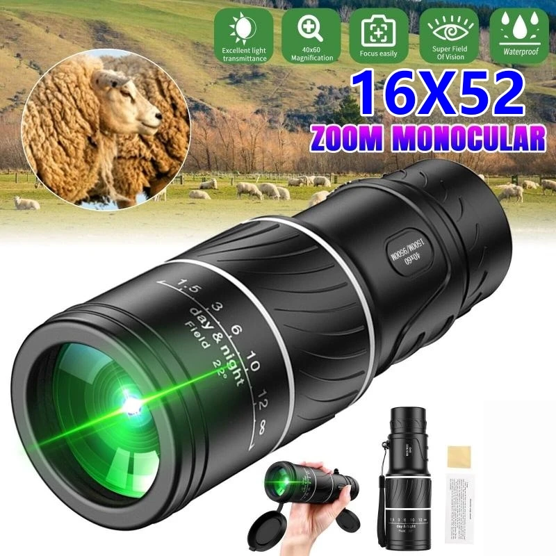 16x52 Výkonný monokulárny ďalekohľad HD Zoom ďalekohľad na dlhé vzdialenosť nočné videnie Spyglass pre vonkajšie kempingové nástroje na pozorovanie vtákov