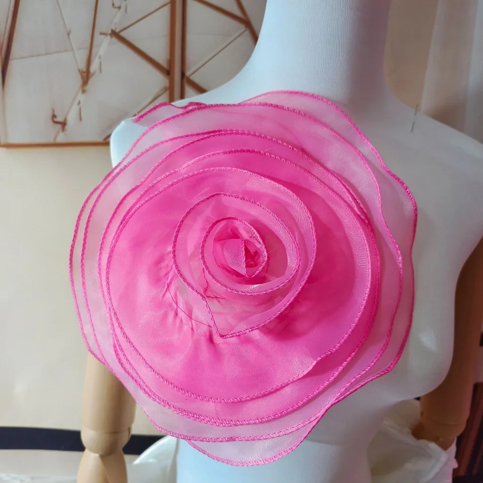 17/27 cm Organza 3D kvetinové korzety ružové kvetiny Tkanina Umelá brošňa DIY Šijacie príslušenstvo Kvetiny Šitové príslušenstvo