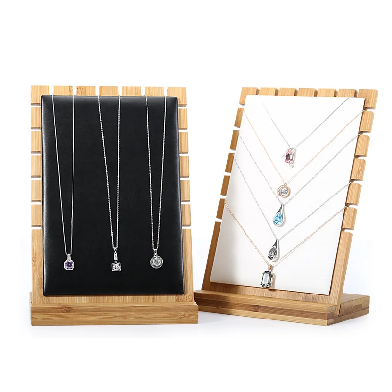 17.5*9.5*25,5 cm PU kožené bambusové šperky Display Stand Náhrz Držiteľ držiaka prívesku retiazka Náramok Organizácia