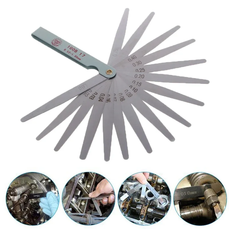 17 Blades Feeler Metric Gap Fller 0,02-1,00 mm merací nástroj pre motocykel Motor Motor Motor