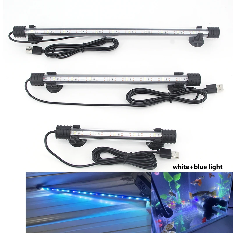17 cm 27cm 37cm USB 5V ponorné modro biele LED akvárium Bule Light Ryb Rastlina rastúca pod vodou pre osvetľovaciu lištu nádrže