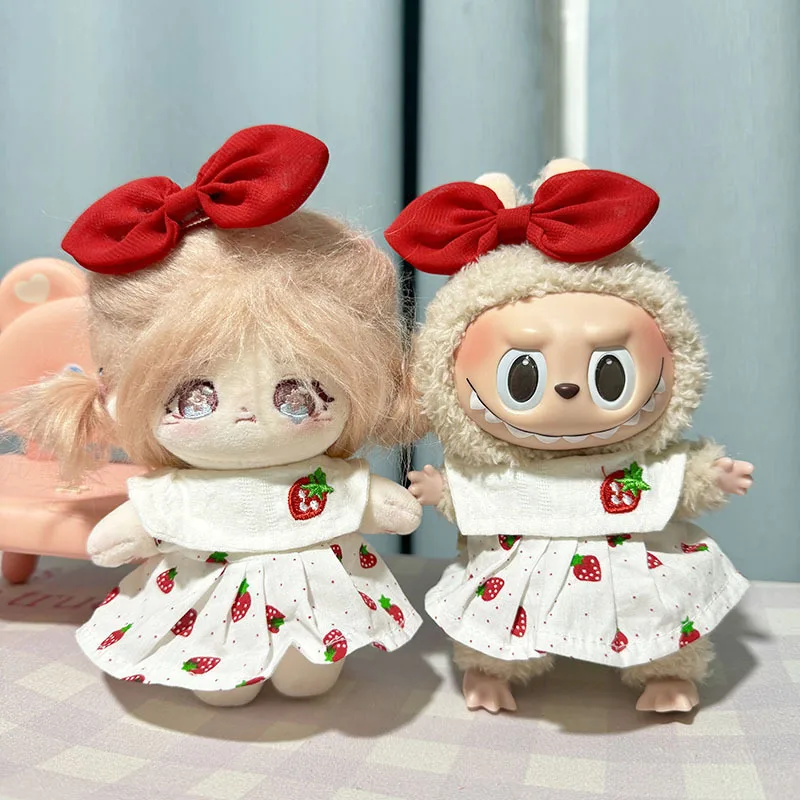 17 cm Labubu Idol Dolls Plush Doll's Strawberry Sukňa roztomilé oblečenie mikina no bábiky