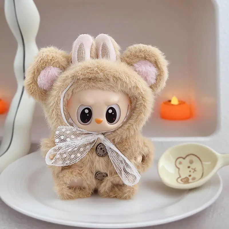 17 cm Mini plyšové oblečenie pre oblečenie pre Kóreu KPOP EXO LABUBU IDOL V1 V2 Karikatúra Bear Hat Button Bow Clothing Darček