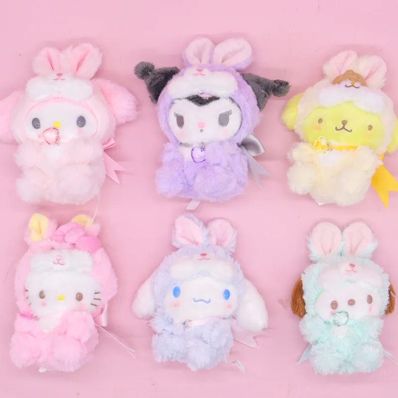 17 cm New Sanrio Kuromi Melody Cinnamoroll Pochacco Hello Kitty s králičími ušami plnené plyšové hračky karikatúry prívesok na darček