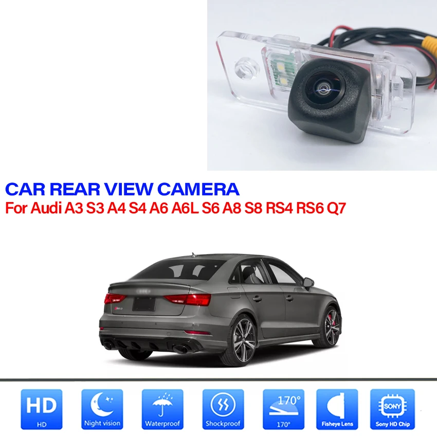 170 ° HD Vodotesný 1080p automobilový pohľad na fotoaparát pre Audi A3 S3 A4 S4 A6 A6L S6 A8 S8 RS4 RS6 Q7 Night Vision Reverzná reverzná reverznosť