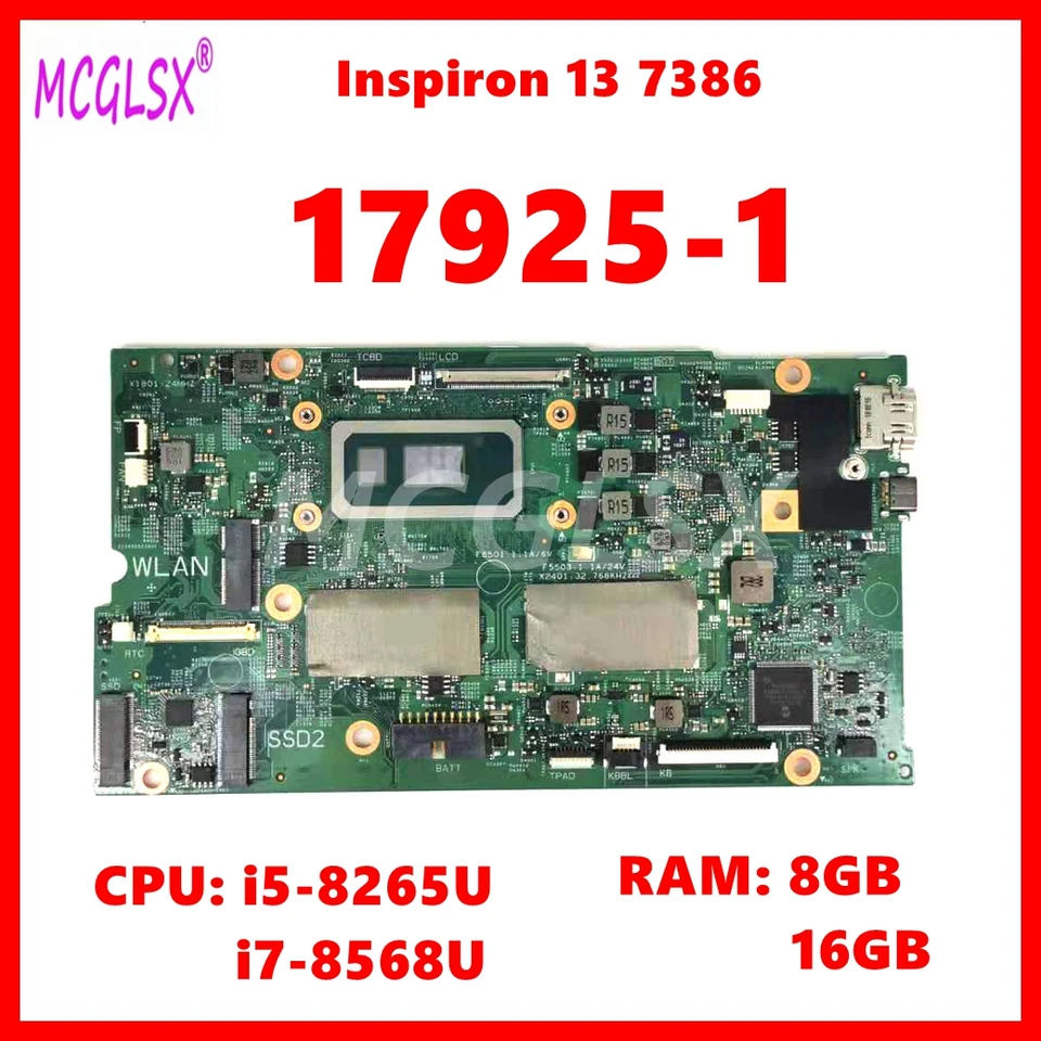 17925-1 HEACBOARD pre Dell Inspiron 13 7386 LAPTOP Základná doska CN: 0ndk8H 02CF17 s i5-8265U i7-8568U CPU 8 GB 16 GB RAM