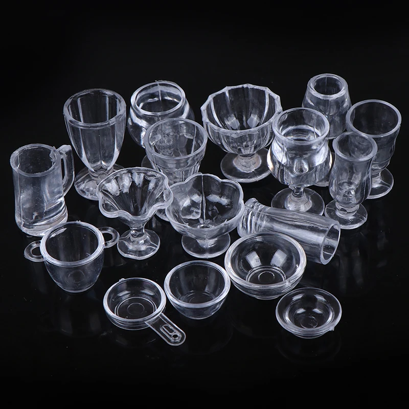 17ks/set 1:12 Dollouh Mini Transparent DIY predstieranie hrania hračky na kuchynské vybavenie Pity Cups Dish Miniatures