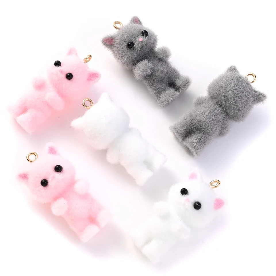 17x35 mm 2ks živice Flocking Cute Cat Cutsants prívesok pre šperky výroby DIY náušnice Kľúčenka Kľúčenka Ručne vyrobené príslušenstvo