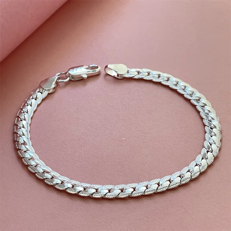 18-20 cm 925 Sterling Silver Sideways Náramok Vynikajúci pre ženy pre mužov módne svadobné oslavy darčekové šperky
