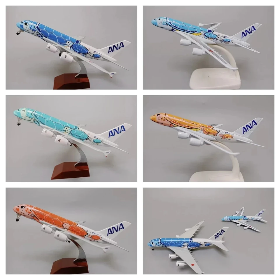 18*20 cm zliatinový kov Japan Air Ana Airbus A380 Cartoon Sea Turtle Airlines Blue Diecast Lietadlo lietadla lietadla s kolesami