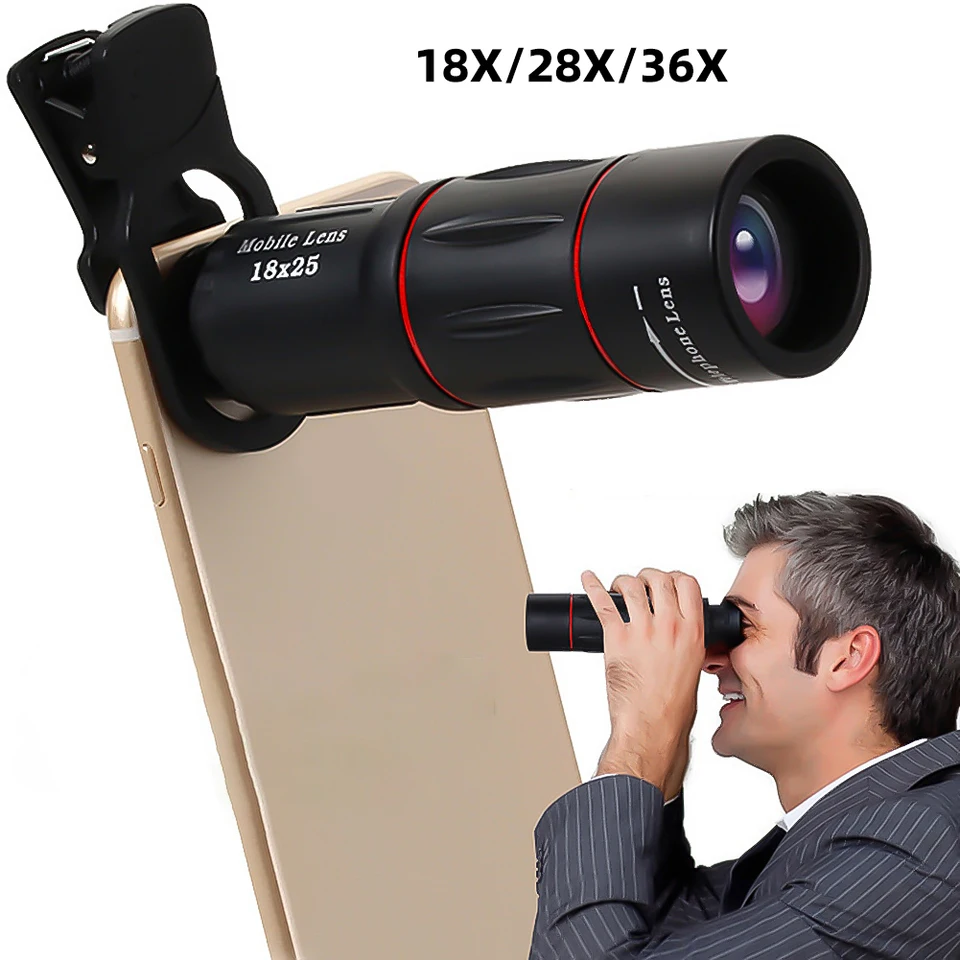 18/28/36X Mobilný telefón Camera Camera Clip-On Zoom HD Telescope Lens Universal Optical Telescope Lens pre kempingové športy