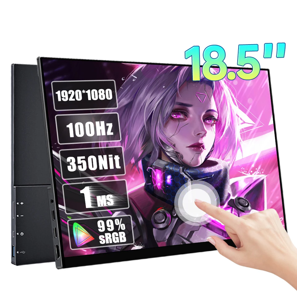 18,5 palca 100Hz FHD Prenosný dotykový monitor Monitor 1920x1080p 99%SRGB IPS herný displej pre prepínač telefónu s notebookom PS5 Xbox MacBook