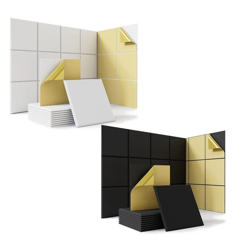 18 Balíka Self-spadzívne akustické panely, 12x12x0.4inch Zvukové penové penové nástenné panely, pre domáce štúdio, biele ľahko použiteľné