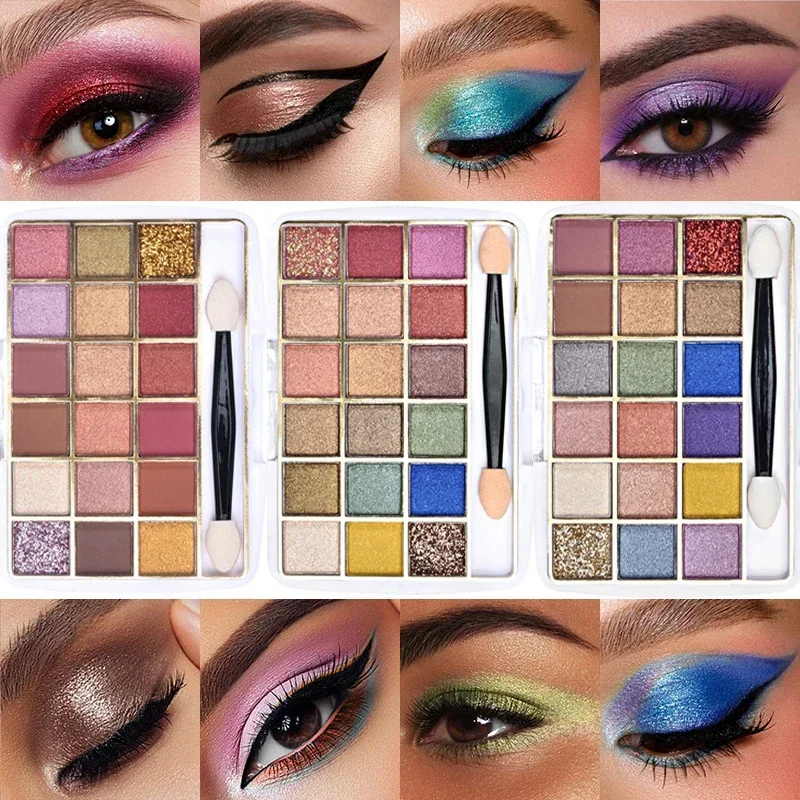 18 farieb trblietavý očný tieň kovové červené červené fialové perleťové matné očné tiene dlhotrvajúce ženy Krása Eye Cosmetics