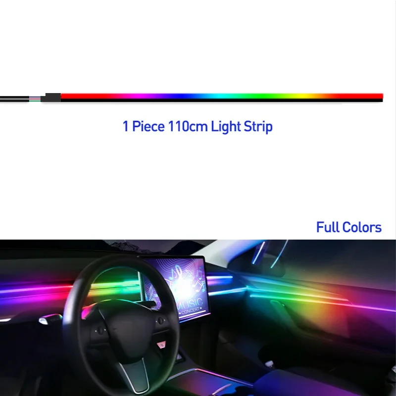 18 in 1 Auto okolité svetlo 64 farebné akrylové prúžky 110 cm 90 cm 75 cm 35 cm 20 cm plné farby RGB CAR CAR