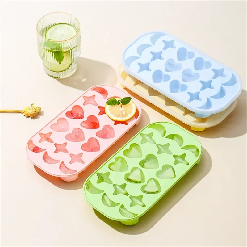 18 jamiek Moon Heart Ice Cube Maker Silikónová ľadová forma s vekom DIY 3D Hviezdy ľadový podnos šťava Drink whisky koktaily kuchynská forma