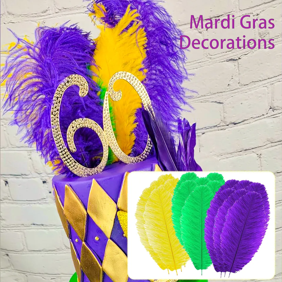 18 ks Mardi gras perie - 7,8-10 palcov zelená, zlaté a fialové perie pre remeselníky, karnevalové kostýmy a Mardi Gras Party de