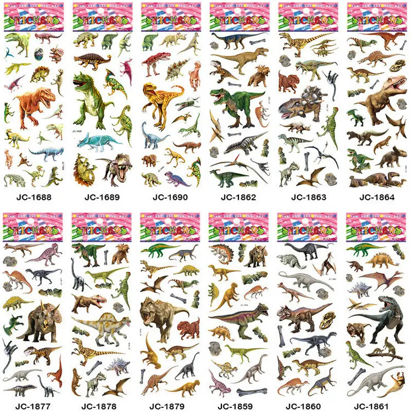 18 listov Horúca karikatúra 3d Jurassic Dinosaury Bubble Stupeters Puffy Girl Stickers for Kids
