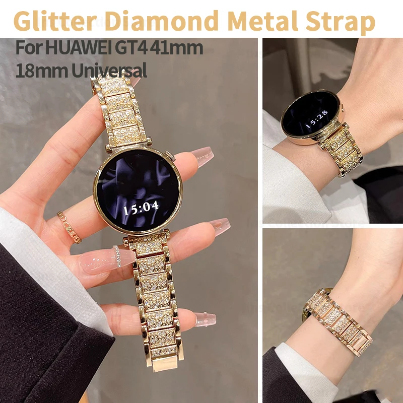 18 mm trblietavý diamantový kovový remienok pre Huawei Watch GT 4 41 mm Luxusné ženské náramky pre Garmin VivoActive 4S Venu 3s 2s zápästie