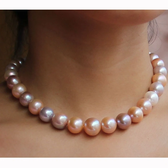 18 palcov AAA Luster 9-10 mm skutočný prírodný tahitský ružový fialový perlový náhrdelník jemné šperky