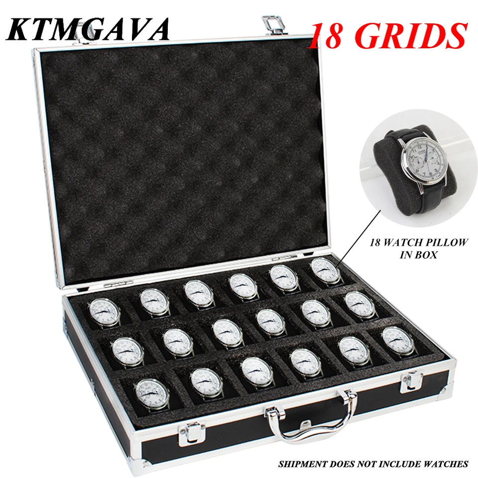 18 slotov Premium Kvalitná zliatina Hliníková zliatina hodiniek Skladovina Zbierka Zbierka Zobrazenie prenosné hodiny Darčekové boxy 37x27x7cm