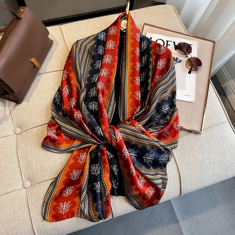 180*90 cm klasický hodvábny šál ženy Fould Office Lady Large Fashion Print Beach Hidžab Shawl Warp Bandanna Tufnler Pareo Fashion