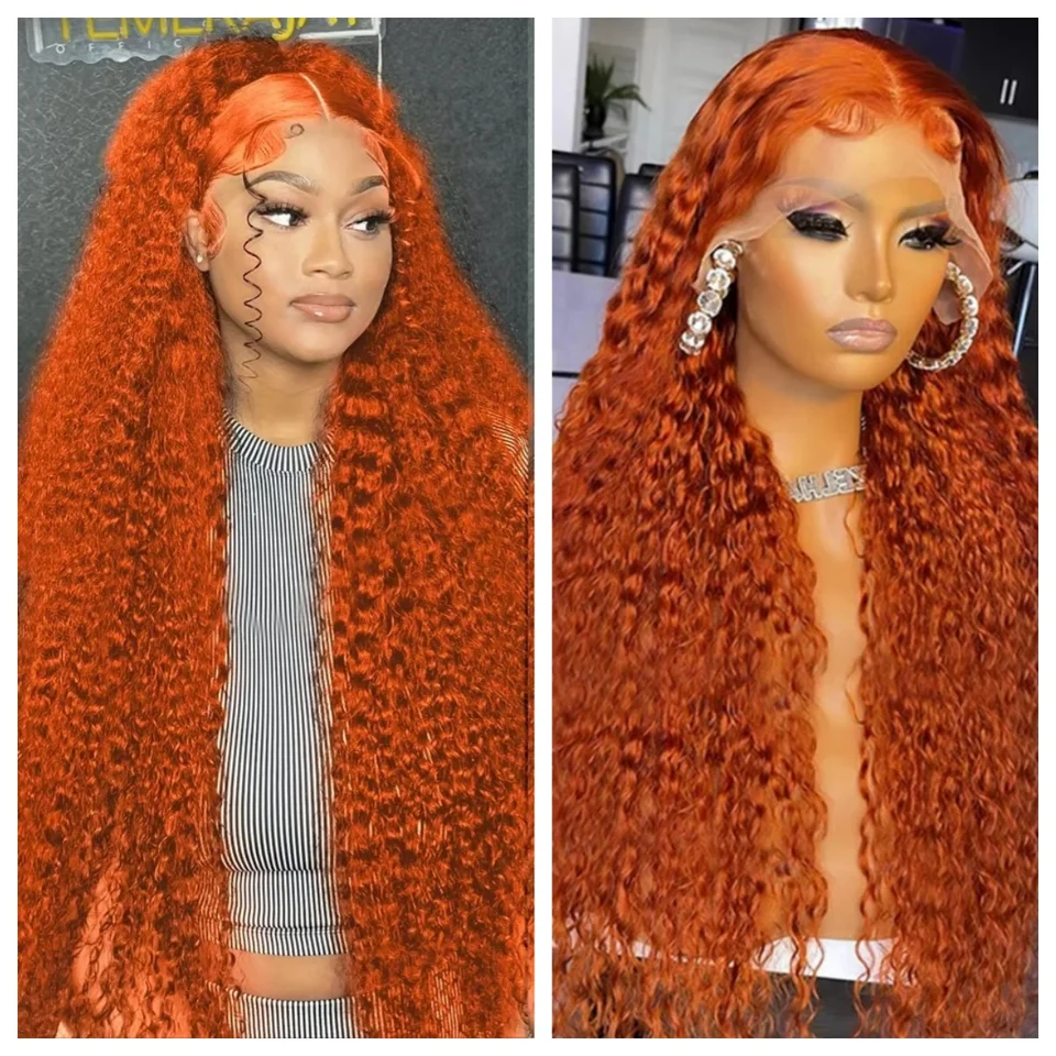 180 Hustota bez Glueless Parochne 350# Orange Ginger Deep Wave HD Lace predné parochne Parochne ľudské vlasy kučeravé čipky čelné parochne pre čierne ženy