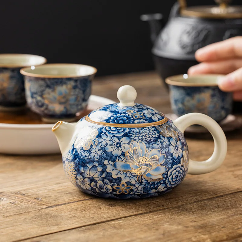 180 ml ru pec Nové zlaté kvety Xishi Čajovňa High-end Vynikajúca čajová čajka Single Pot Ru Yao Wan Hua Teapot Kung Fu TEA SET