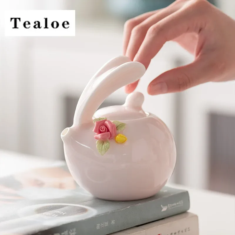 180 ml ružového štipnutého králika Jade Porcelain Teapot Ručne vyrobený hrniec domáci čaj Namáčajte kanvicu s guľovými otvor