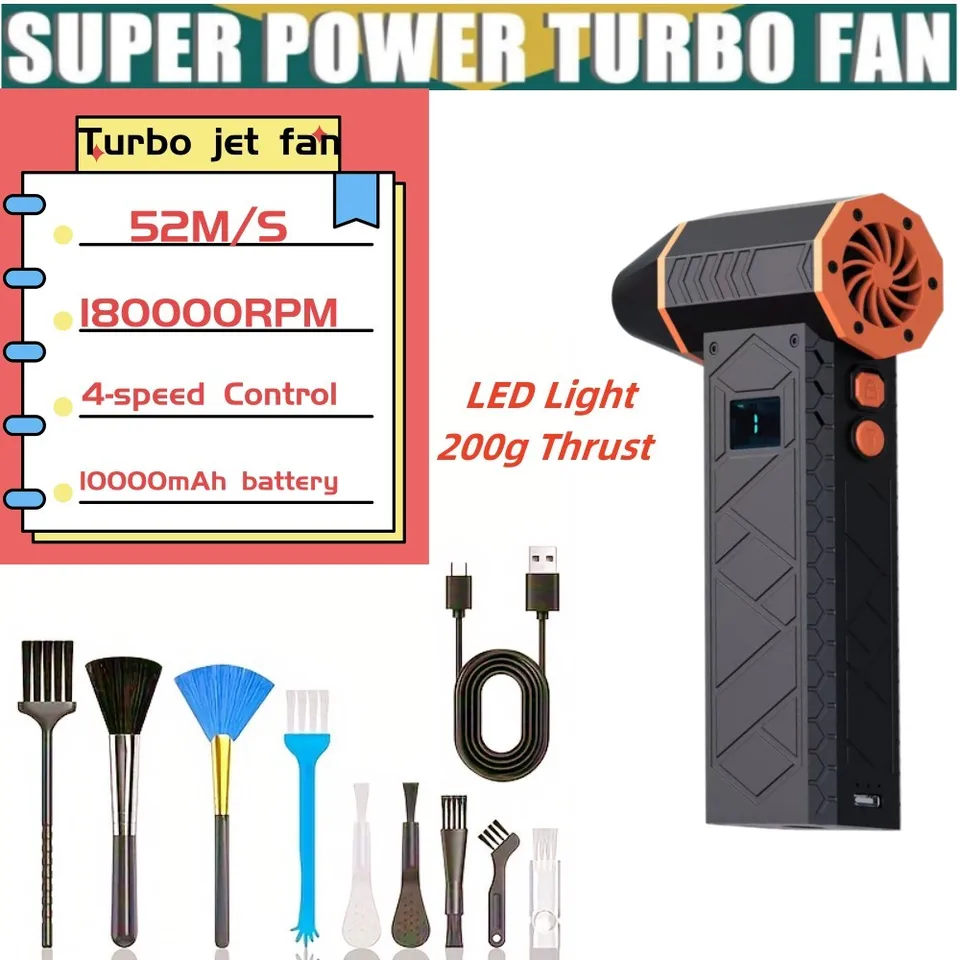 180000 ot./minpm mini turbo prúdový ventilátor Elektrický vzduch Duster nastaviteľný veterný rýchlosť Turbo Násilné dúchadlo nabíjateľné s čistením ľahkého auta