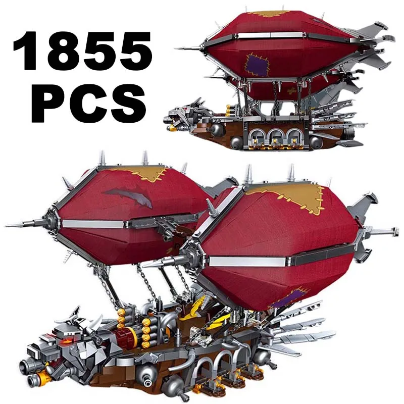 1855ks Creative Technical Orgrim's Hammer Horde Gunship Airship Building Blofting Blocks Model Flying Boat Hračky pre deti Dospelý pre darčeky