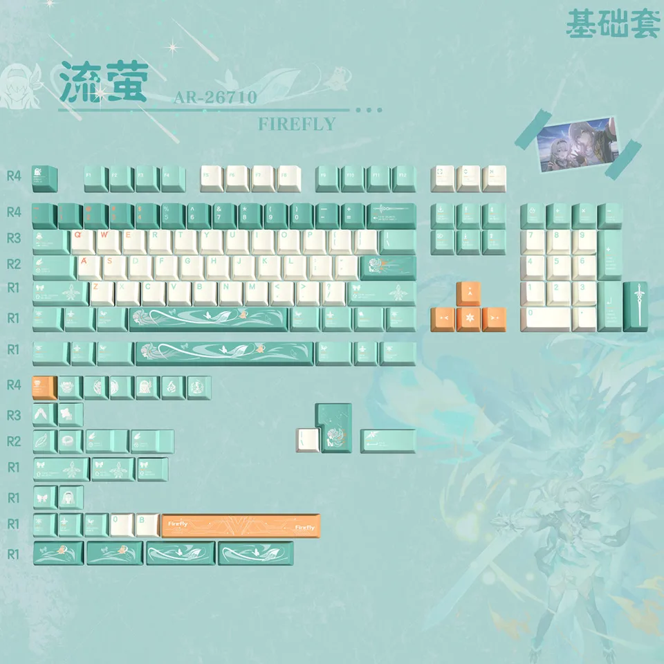 186 klávesov Firefly keycap čerešňový profil PBT keycap farbivo sublimácie plné sady vlastné kľúče pre spínače MX mechanická klávesnica