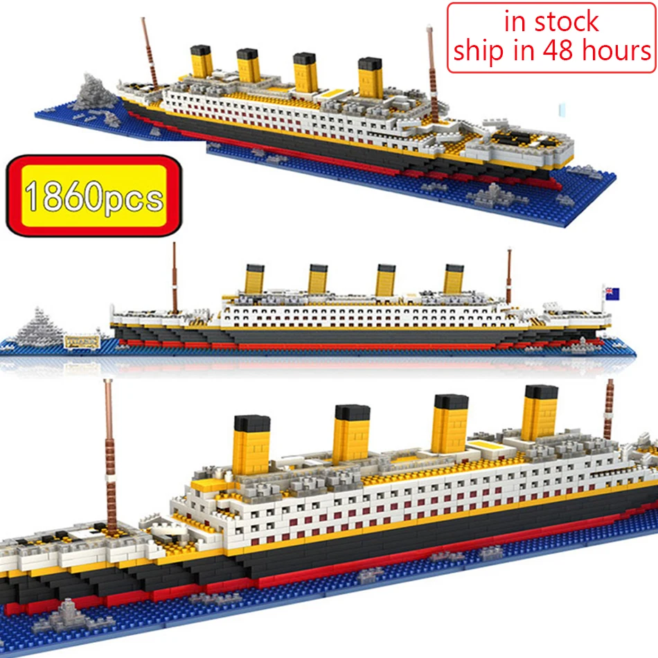 1860pcs RMS Titanic Model Veľká výletná loď/loď 3D Mikro stavebné bloky Zbierka tehál DIY Hračky pre deti vianočný darček