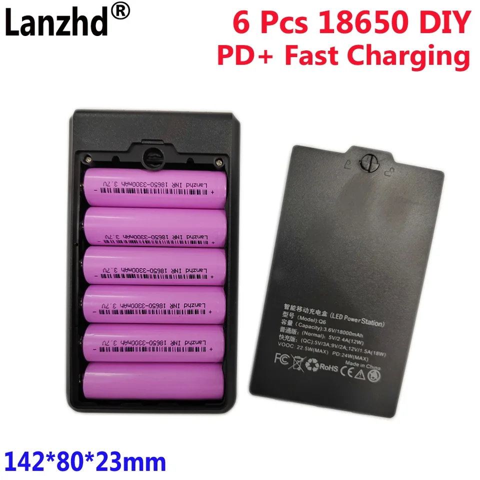 18650 Mobilný nabíjanie elektrického rukávu pre batériu Ban Banising Battery + 6 PCS 3300 mAh 18650 BATÉRIA BATTERIFABLE ZARIADENIA ZARIADENIA