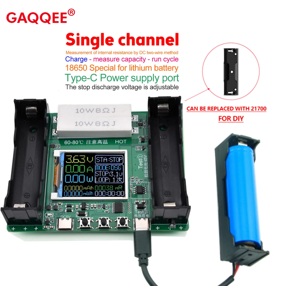 18650 Modul testera kapacity batérie MAH MWH TYP-C Port LCD Digitálny displej lítium batérie tester meraný detektor výkonu