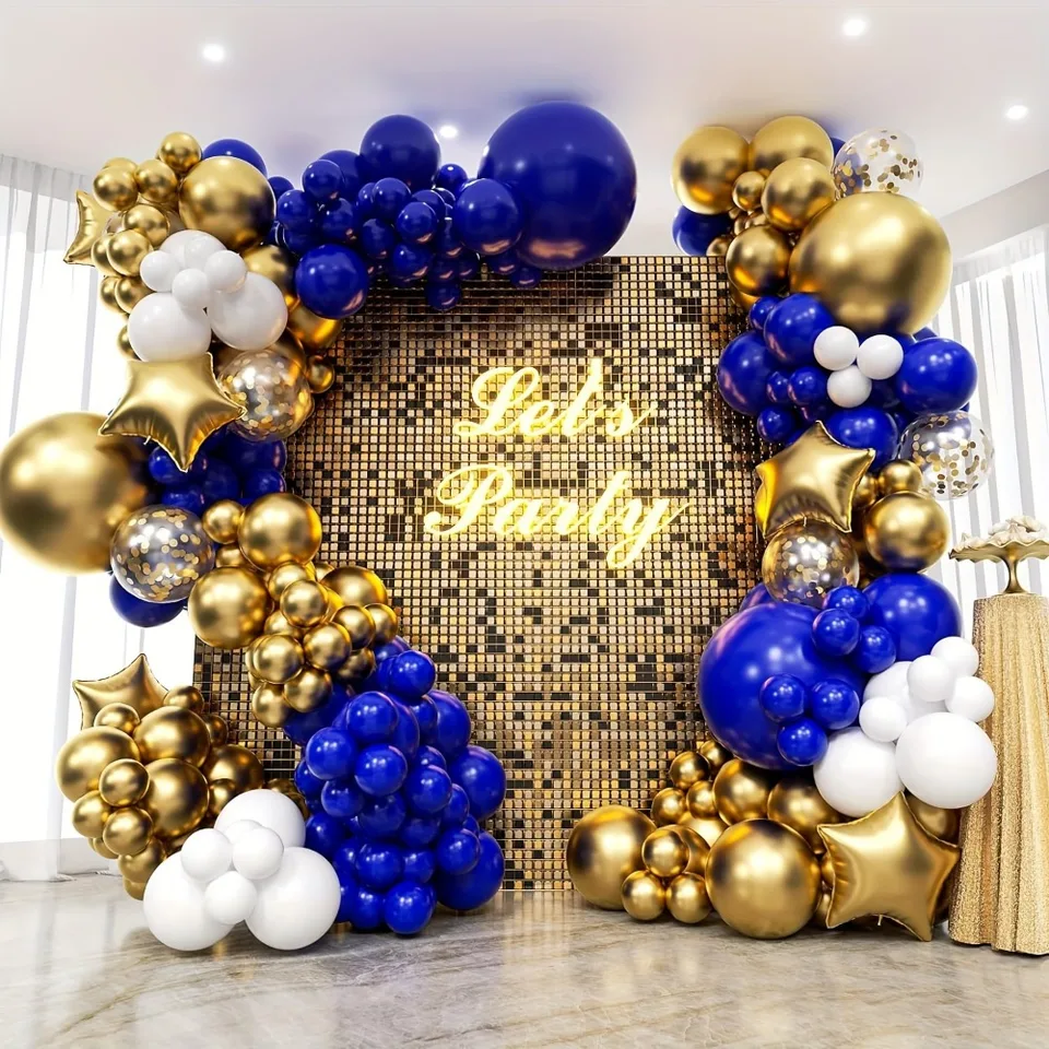 186ks Royal Blue Gold Balloon Arch Arch Vetre Set, Vonkajší návrh Bachelorette Party Birthday Wedd Svadba Valentína Dekorácia
