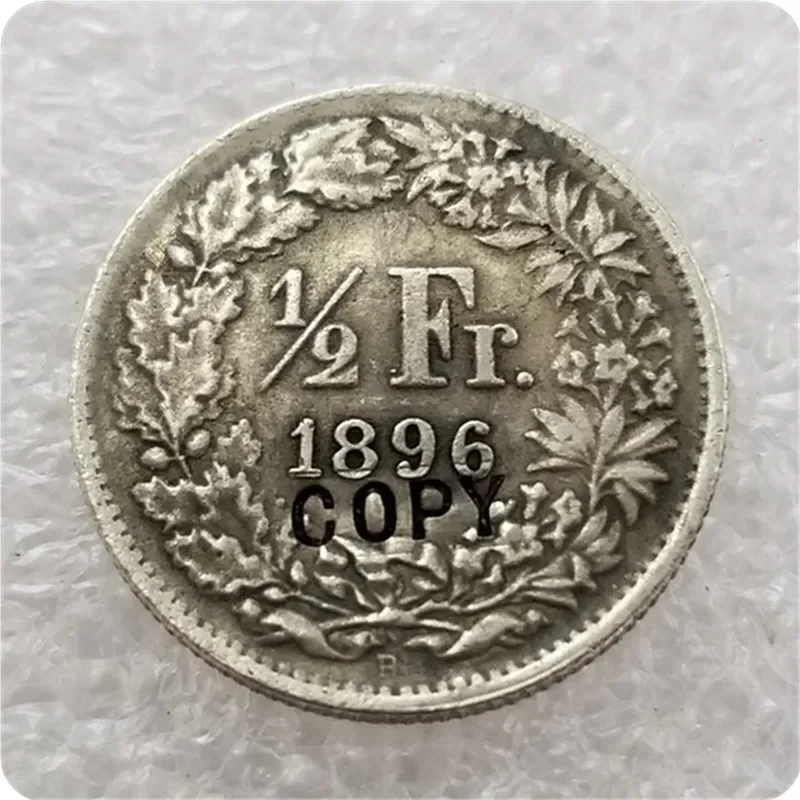 1896 Švajčiarsko 1/2 Kópia Franc Coin Pamätné mince-Mince Mince Colins Colins Coliny