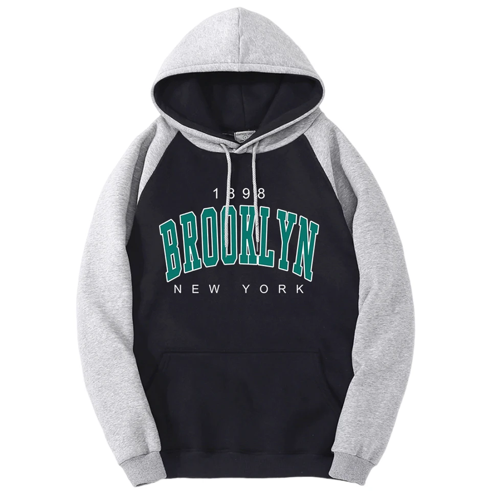 1898 Brooklyn New York Color Collision Men oblečenie karikatúry mikiny Raglan Mikiny Loose Hoody Fleece Warm Hoodie Ženy